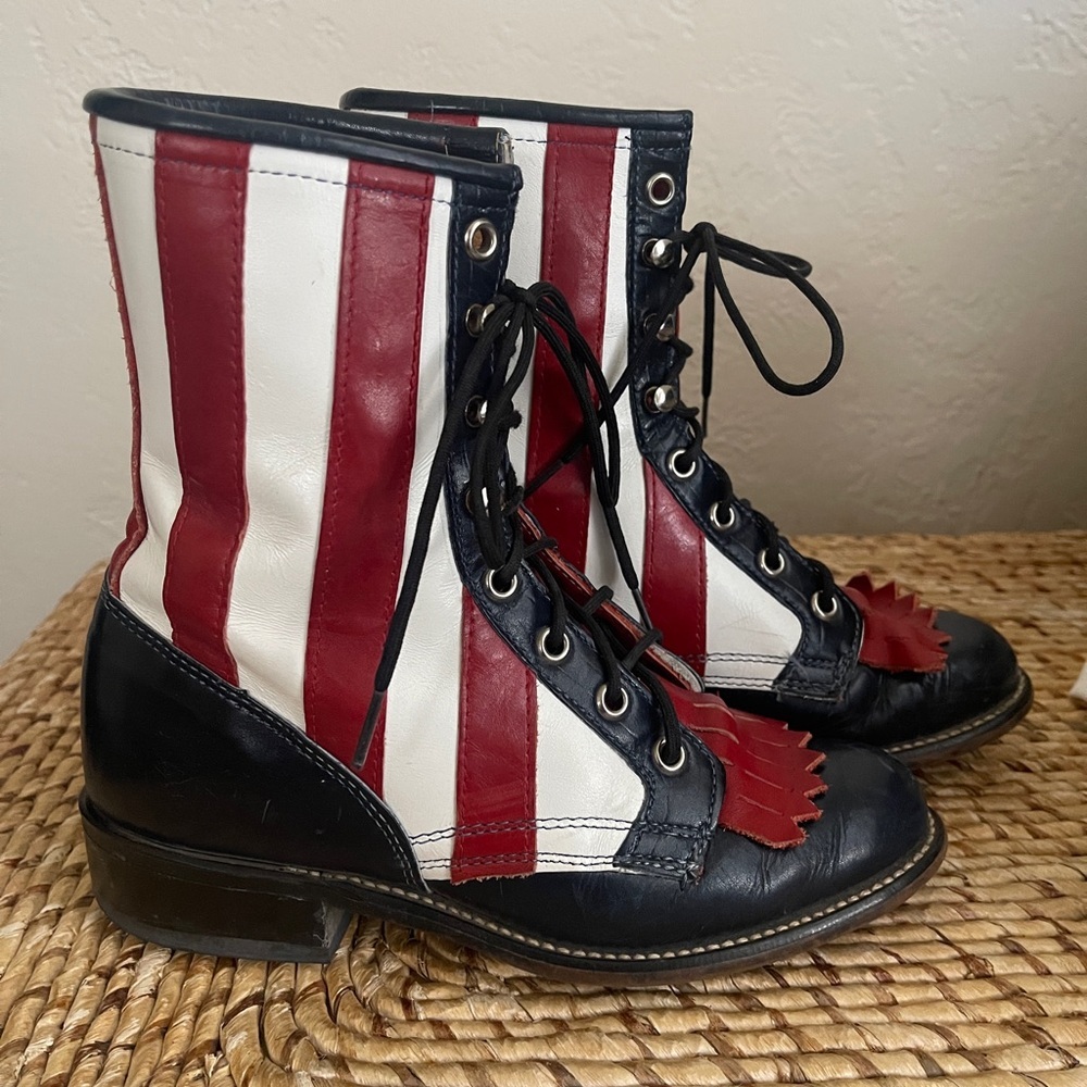 Vintage Laredo Patriotic Boots Women Sz 5.5 M Red White Blue American USA RARE